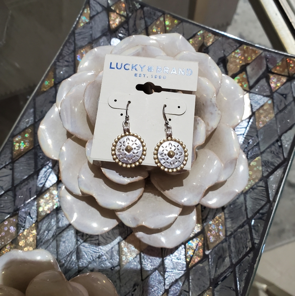 LUCKY BRAND Silver with Gold accent Round Dangle Earrings